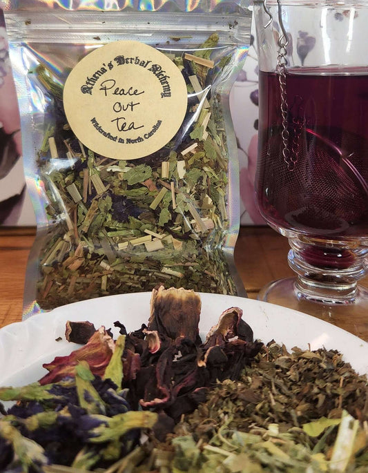 Organic Peace Out Tea~ 1 oz~Sleep-aid~ Relaxing~Hibiscus, Lemongrass, Lemon Balm, Passionflower, Butterfly Pea Flower - Athena's Herbal Alchemy