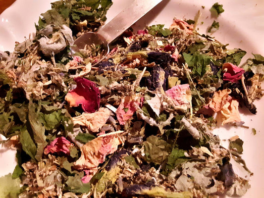 Yoni Steam Herbs- Goddess Moon- 2 oz, Pink Rose Petals, Mugwort, Raspberry Leaf, Damiana, Passionflower, Lavender - Athena's Herbal Alchemy
