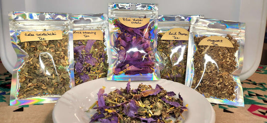 Organic Lucid Dream 5 Tea Sampler Pack~Egyptian Blue Lotus Petals~Mugwort, Passionflower & Calea, 7g Each, 35g Total + Tea bags - Athena's Herbal Alchemy