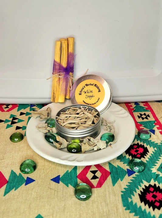 Palo Santo and White Sage Leaves in Tin~Incense Bundle~For Cleansing Spiritual Space, Organic - Athena's Herbal Alchemy